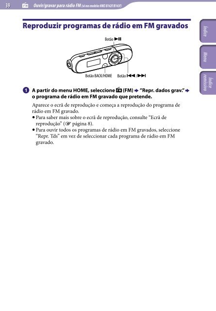Sony NWZ-B143F - NWZ-B143F Consignes d&rsquo;utilisation Portugais