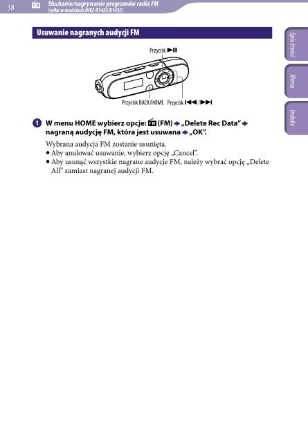 Sony NWZ-B143F - NWZ-B143F Consignes d&rsquo;utilisation Polonais