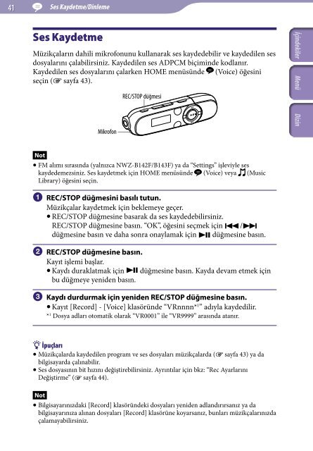 Sony NWZ-B143F - NWZ-B143F Consignes d&rsquo;utilisation Turc