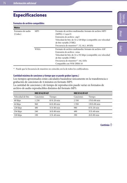 Sony NWZ-B143F - NWZ-B143F Consignes d&rsquo;utilisation Espagnol