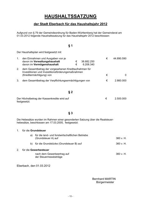 Haushaltsplan 2012 - Stadt Eberbach