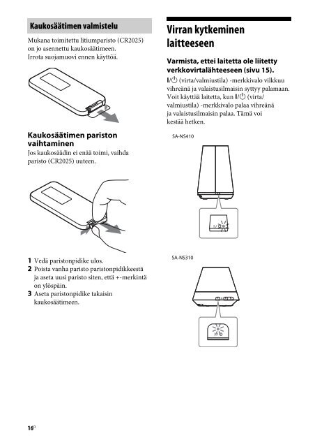 Sony SA-NS410 - SA-NS410 Mode d'emploi Finlandais