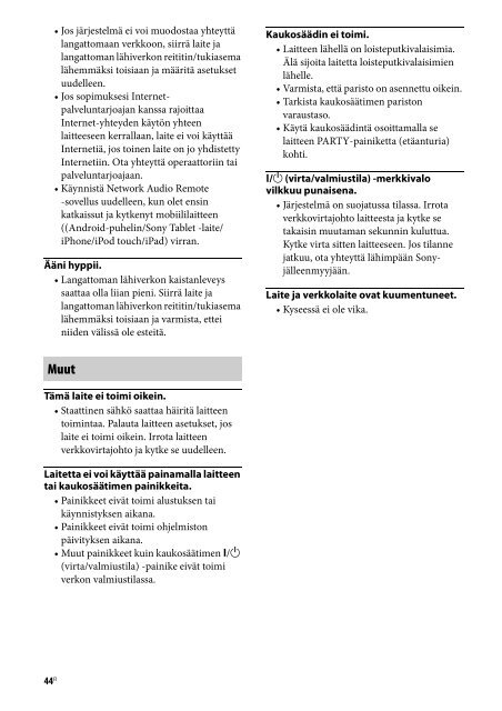 Sony SA-NS410 - SA-NS410 Mode d'emploi Finlandais