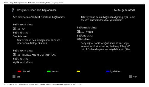 Sony KDL-37W5810 - KDL-37W5810 Consignes d&rsquo;utilisation Turc