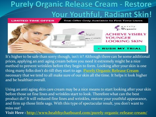  Purely Organic Release Cream - Anti Aging Cream to Repair Damaged Skin!