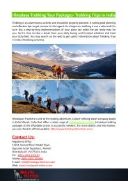 Himalaya Trekking Tour Packages- Trekking Trips In India