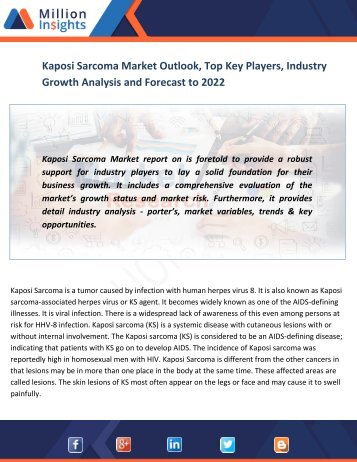 Kaposi Sarcoma Market Outlook, Top Key Players, Industry Growth Analysis and Forecast to 2022