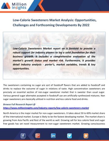 LowCalorie Sweeteners Market Analysis Opportunities, Challenges and Forthcoming Developments By 2022