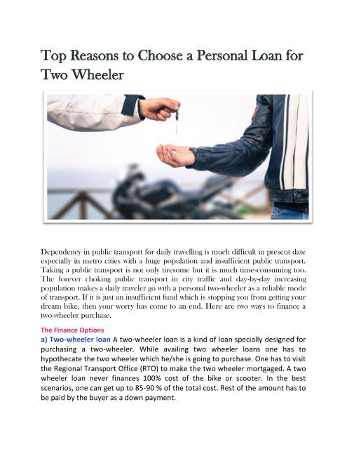 Top Reasons to Choose a Personal Loan for Two Wheeler