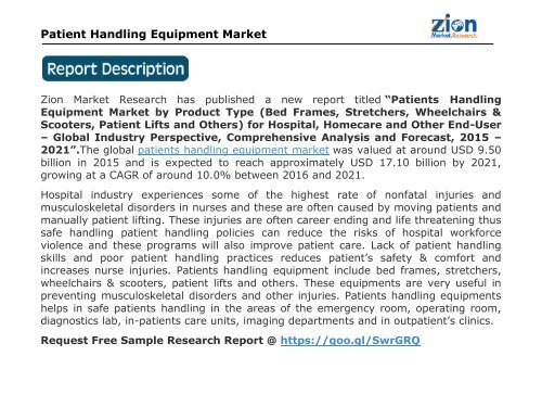 Global Patient Handling Equipment Market, 2015–2021