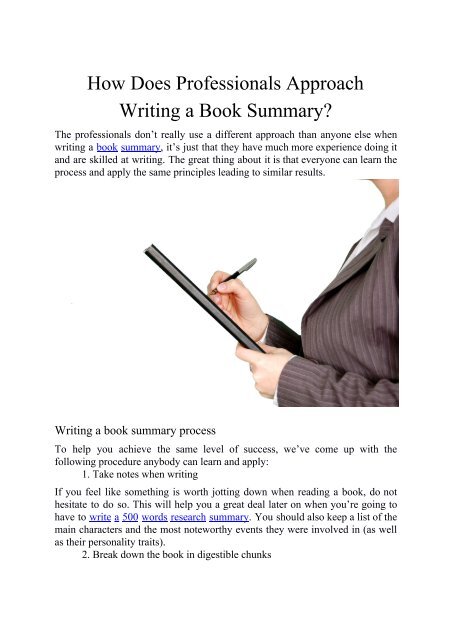 How Does Professionals Approach Writing a Book Summary