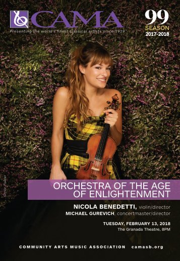 CAMA presents Orchestra of the Age of Enlightenment with Nicola Benedetti – Tuesday, February 13, 2018, International Series at The Granada Theatre, 8PM