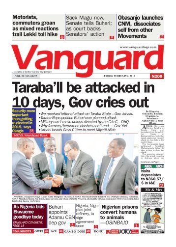 02022018 - Taraba'll be attacked in 10 days, Gov cries out