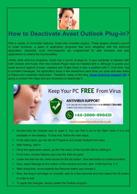 How to Deactivate Avast Outlook Plug-in? 