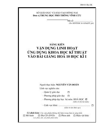 VẬN DỤNG LINH HOẠT ỨNG DỤNG THỰC TẾ KHOA HỌC KĨ THUẬT VÀO BÀI GIẢNG HÓA 10, HỌC KÌ I