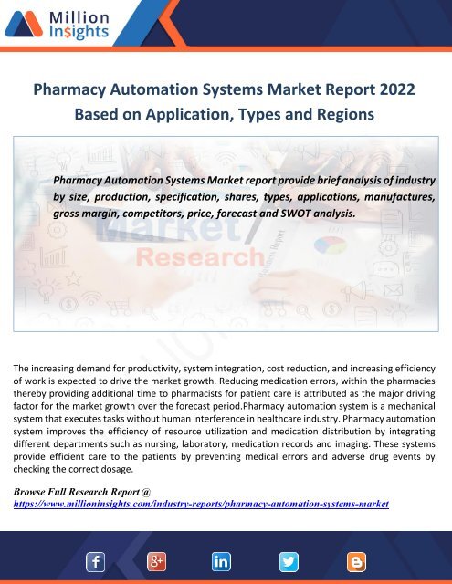 Pharmacy Automation Systems Market Report 2022 Based on Application ...