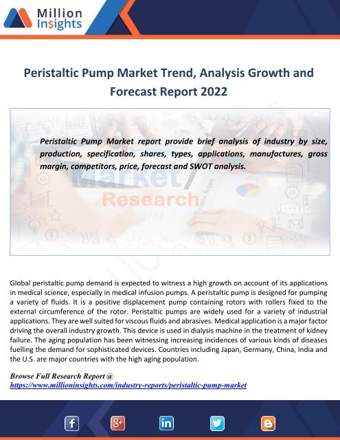 Peristaltic Pump Market Trend,Analysis Growth and Forecast Report 2022