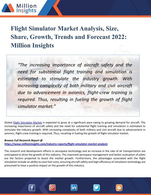 Flight Simulator Market by 2022 Analysis, Growth, Drivers, Challenges, Opportunities, Vendors, Types, Applications, Regions, & Forecast