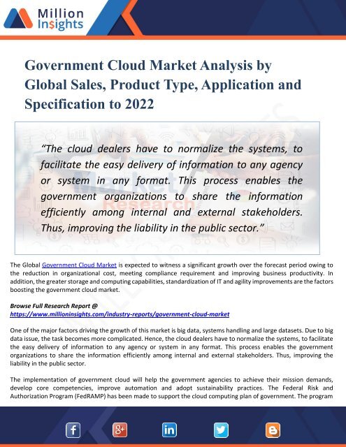 Government Cloud Market - Global Industry Analysis, Size, Share, Growth, Trends, and Forecast 2017 - 2022