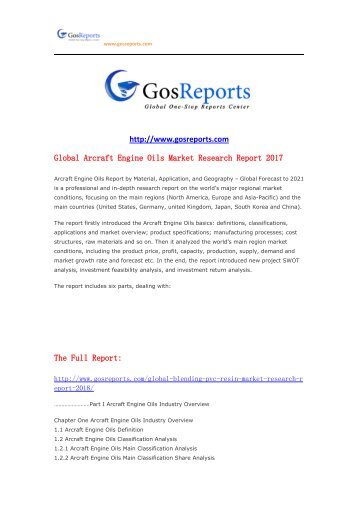 Global Arcraft Engine Oils Market Research Report 2017