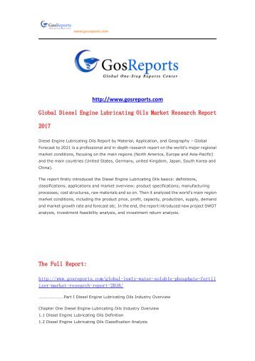 Global Diesel Engine Lubricating Oils Market Research Report 2017