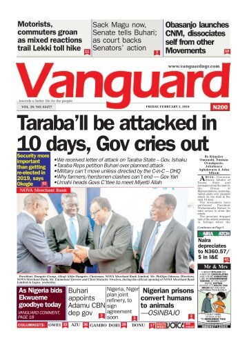 02022018 - Taraba'll be attacked in 10 days, Gov cries out