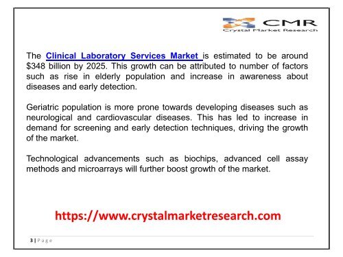 CLINICAL LABORATORY SERVICES MARKET BY TEST TYPE AND SERVICE PROVIDER - GLOBAL INDUSTRY ANALYSIS AND FORECAST TO 2025