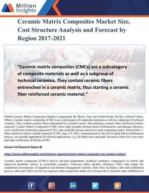 Ceramic Matrix Composites Market Size, Cost Structure Analysis and Forecast by Region 2017-2021