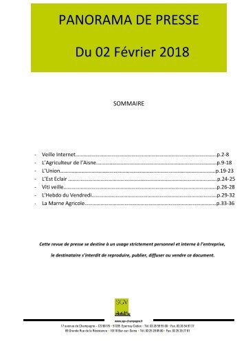 Panorama de presse quotidien du 02-02-2018