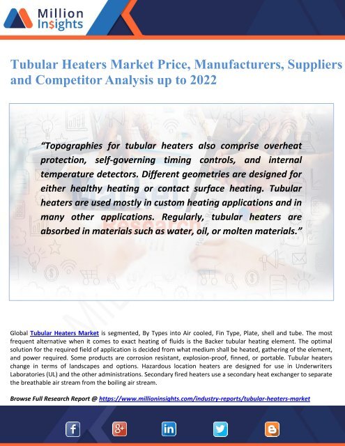 Tubular Heaters Market Price, Manufacturers, Suppliers and Competitor Analysis up to 2022