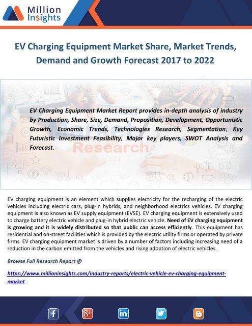 EV Charging Equipment Market Share, Market Trends, Demand and Growth Forecast 2017 to 2022