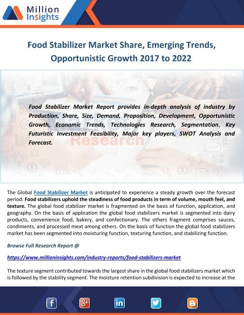 Food Stabilizer Market Share, Emerging Trends, Opportunistic Growth 2017 to 2022