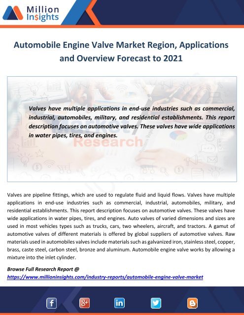 Automobile Engine Valve Market Region, Applications and Overview Forecast to 2021