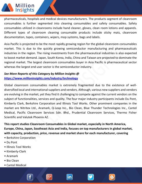 Cleanroom Consumables Market Growth, Trends and Challenges Forecast to 2021