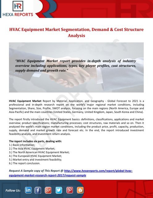 HVAC Equipment Market Segmentation, Demand &amp; Cost Structure Analysis