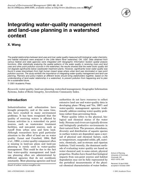 Integrating water quality management &amp; landuse planning in a watershed context