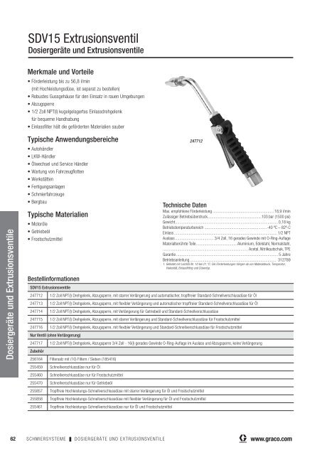 Graco Katalog für Schmiersysteme