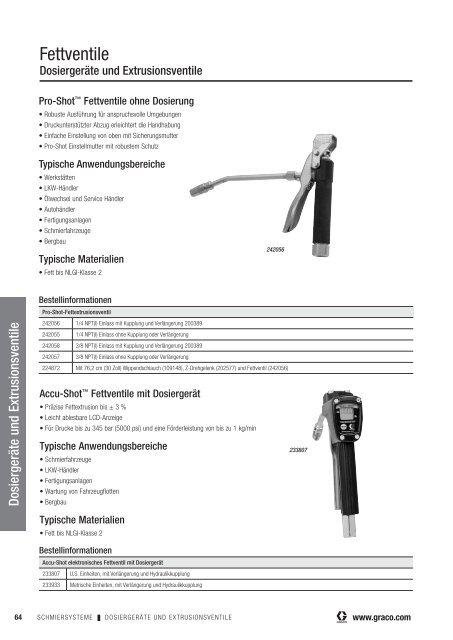 Graco Katalog für Schmiersysteme