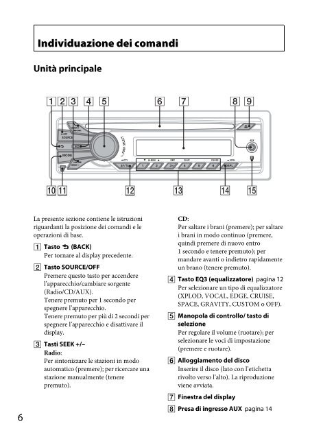 Sony CDX-GT264MP - CDX-GT264MP Consignes d&rsquo;utilisation Italien