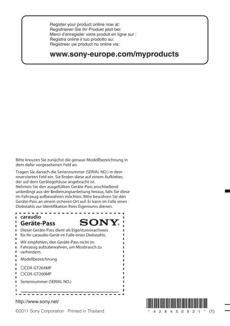 Sony CDX-GT264MP - CDX-GT264MP Consignes d&rsquo;utilisation Fran&ccedil;ais