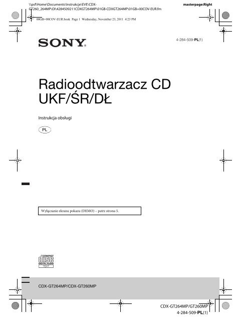 Sony CDX-GT264MP - CDX-GT264MP Consignes d&rsquo;utilisation Polonais