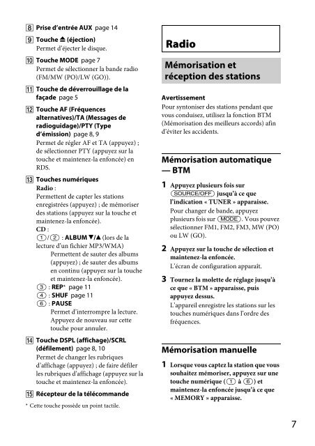 Sony CDX-GT264MP - CDX-GT264MP Consignes d&rsquo;utilisation