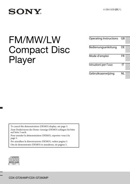 Sony CDX-GT264MP - CDX-GT264MP Consignes d&rsquo;utilisation N&eacute;erlandais