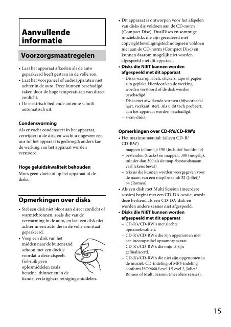 Sony CDX-GT264MP - CDX-GT264MP Consignes d&rsquo;utilisation N&eacute;erlandais