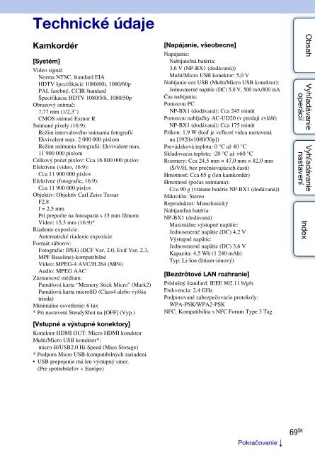 Sony HDR-AS30VD - HDR-AS30VD Guide pratique Slovaque