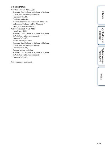 Sony HDR-AS30VD - HDR-AS30VD Guide pratique Slovaque