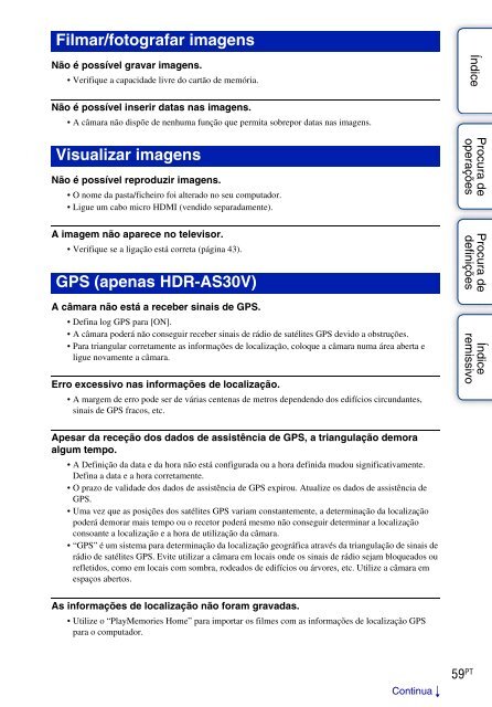 Sony HDR-AS30VD - HDR-AS30VD Guide pratique Portugais