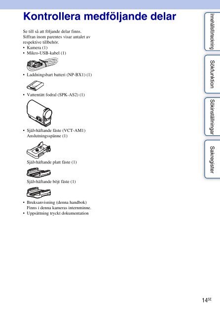 Sony HDR-AS30VD - HDR-AS30VD Guide pratique Su&eacute;dois