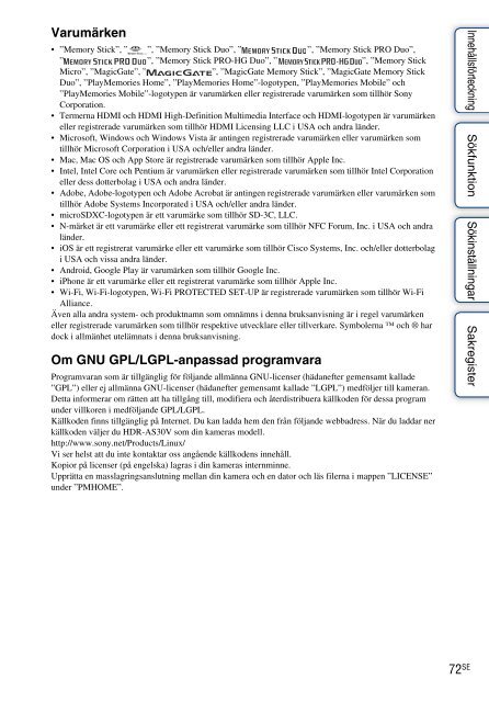 Sony HDR-AS30VD - HDR-AS30VD Guide pratique Su&eacute;dois