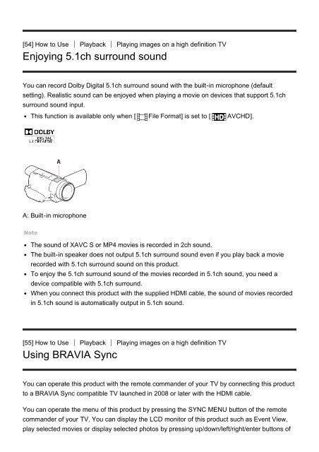 Sony HDR-CX900E - HDR-CX900E Manuel d'aide (version imprimable) Anglais